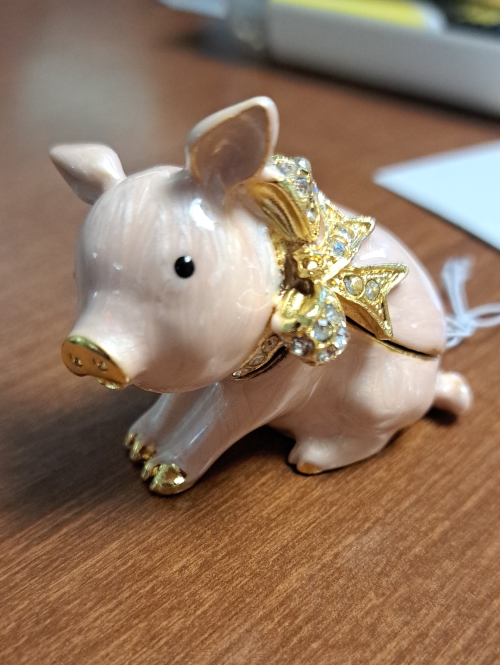 Hobby Lobby Pale Pink Ceramic Pig Trinket with Gold Accents